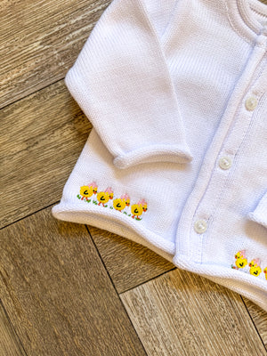 A Soft Idea Little Baby Chicks with Bows Cardigan in White