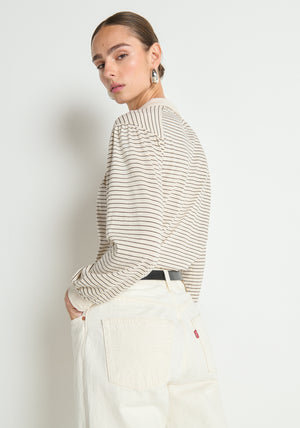 Nation Cecilia Collared Top in Espresso Pinstripe