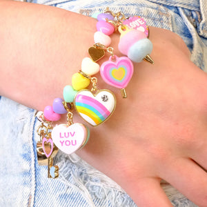 Charm It! Gold Pastel Heart Stretch Bead Bracelet