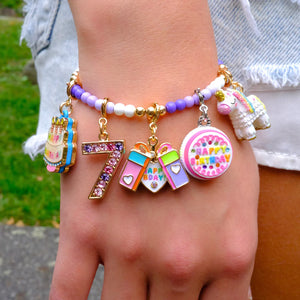 Charm It! Gold Purple Stretch Bead Bracelet