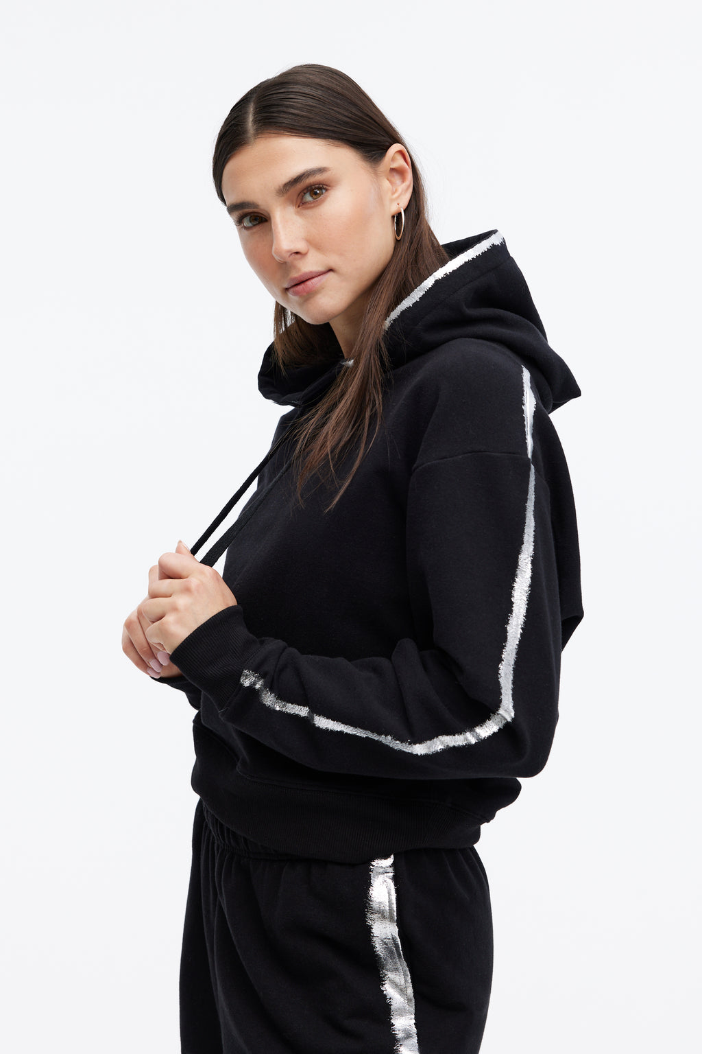 CHRLDR Molly Metallic Tipped Pullover Hoodie in Black