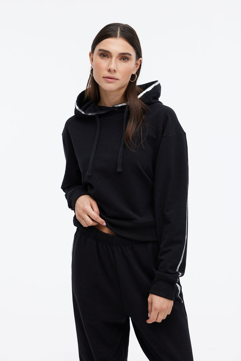 CHRLDR Molly Metallic Tipped Pullover Hoodie in Black