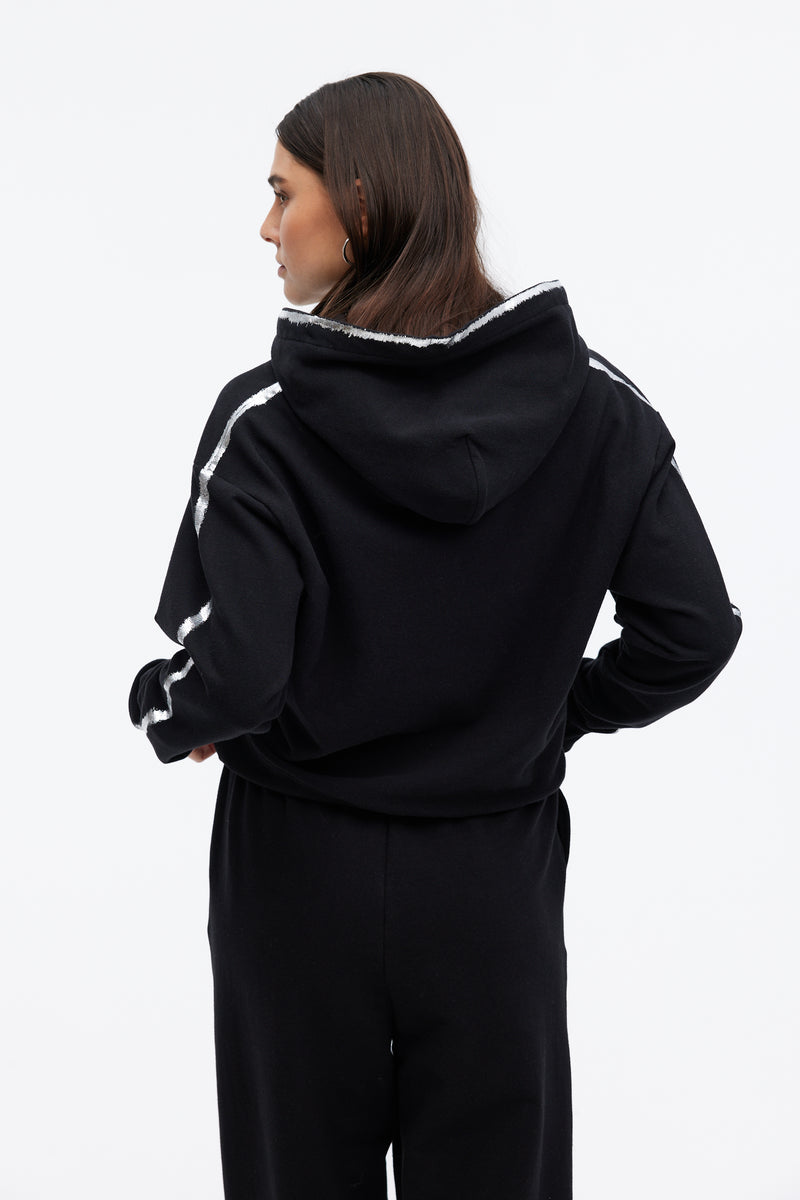 CHRLDR Molly Metallic Tipped Pullover Hoodie in Black