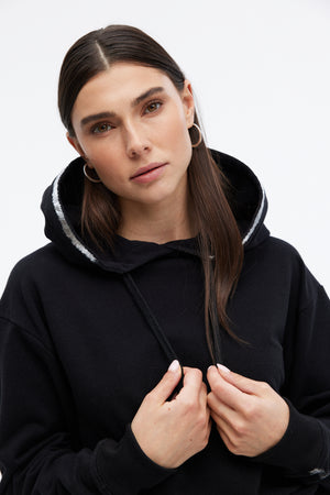 CHRLDR Molly Metallic Tipped Pullover Hoodie in Black