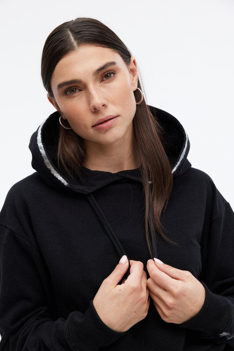 CHRLDR Molly Metallic Tipped Pullover Hoodie in Black