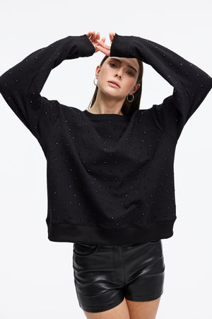 CHRLDR Angela Allover Studs Straight Crewneck Sweatshirt in Black