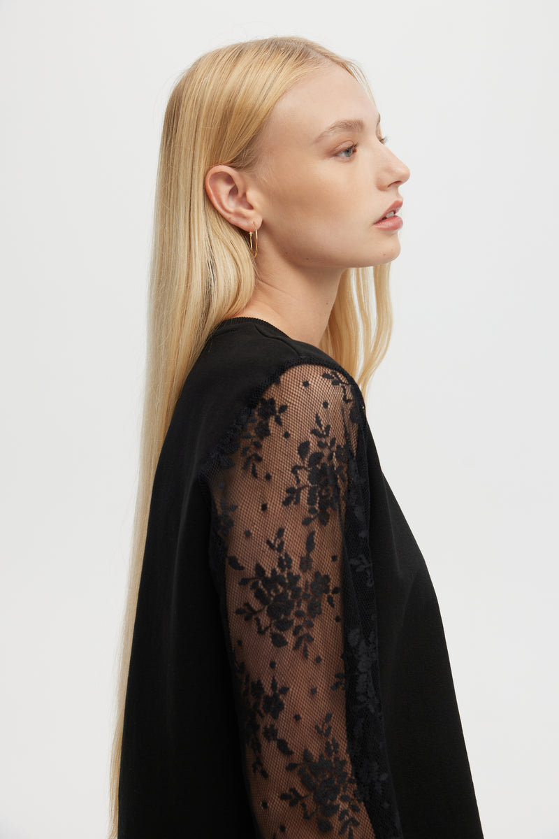 Chrldr Kayla Lace Balloon Sleeve Top in Black