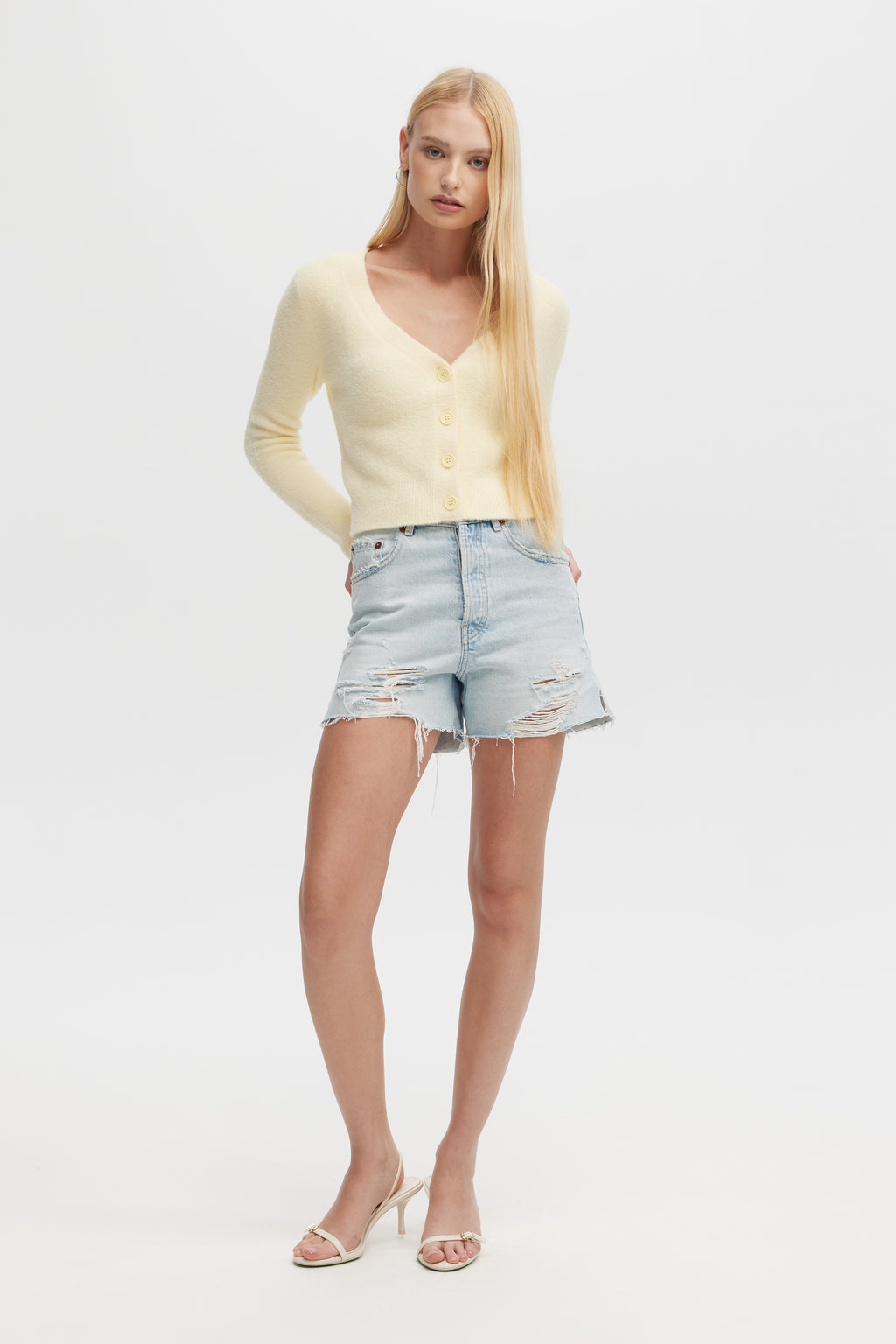 CHRLDR Eran Cropped Cardigan Sweater in Butter