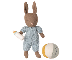 Maileg Winter Micro Rabbit Set in Brown/ Blue