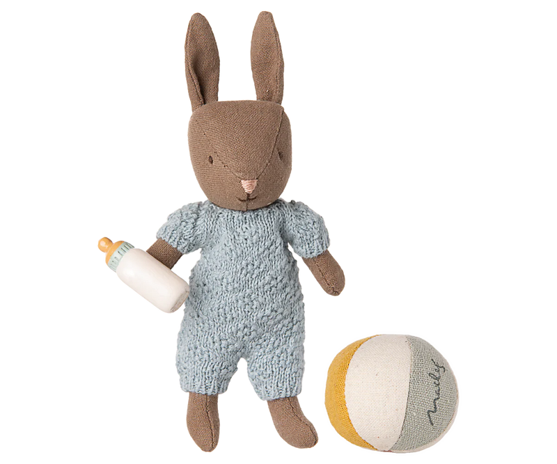 Maileg Winter Micro Rabbit Set in Brown/ Blue