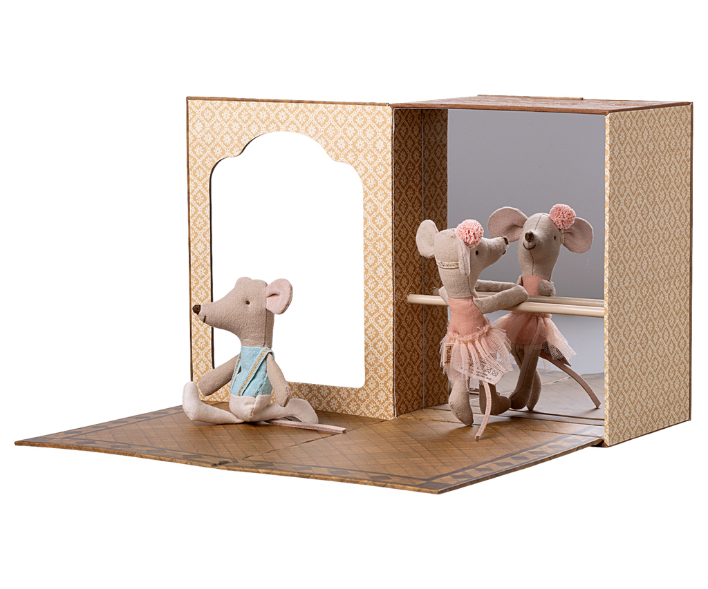 Maileg Ballet mice in dance studio, Little sister and brother
