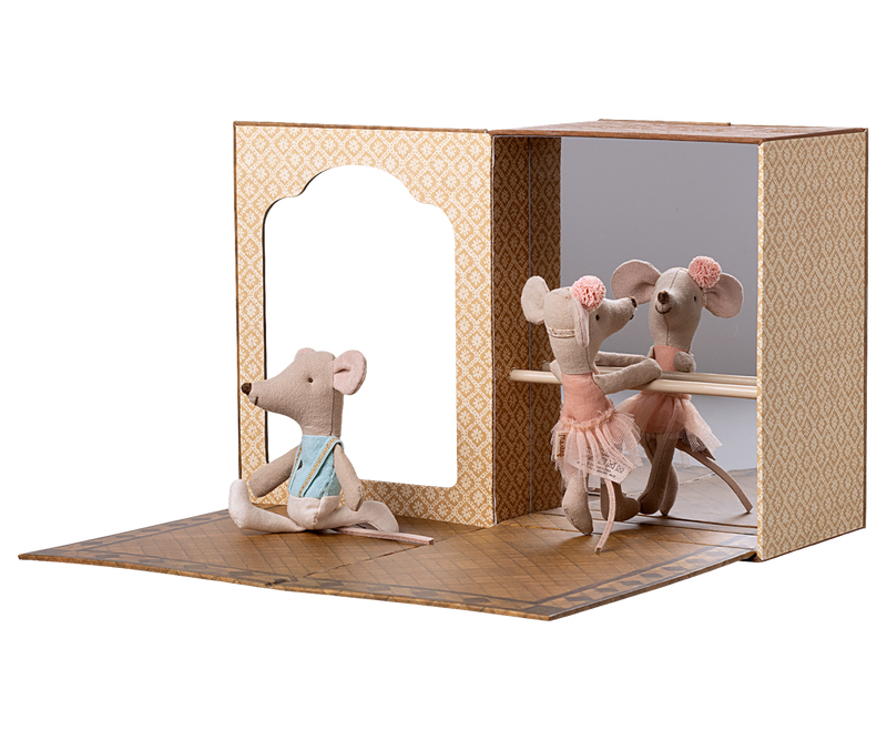 Maileg Ballet mice in dance studio, Little sister and brother