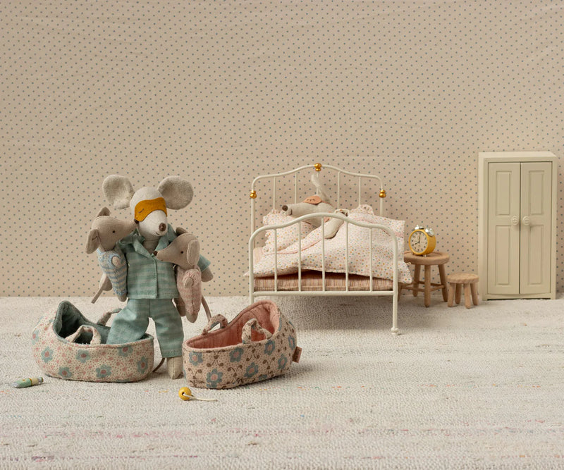 Maileg Baby Mouse in Carry Cot in Blue