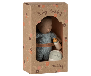 Maileg Winter Micro Rabbit Set in Brown/ Blue