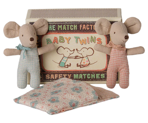 Maileg Baby Twins in Checker Print in a Matchbox