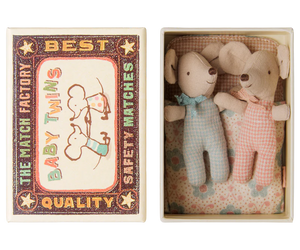 Maileg Baby Twins in Checker Print in a Matchbox