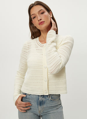 Michael Stars Winona Femme Crewneck Cardigan in Ivory