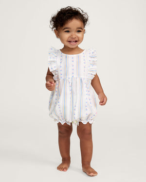 Petite Plume Ruffle Romper in Cottage Stripe