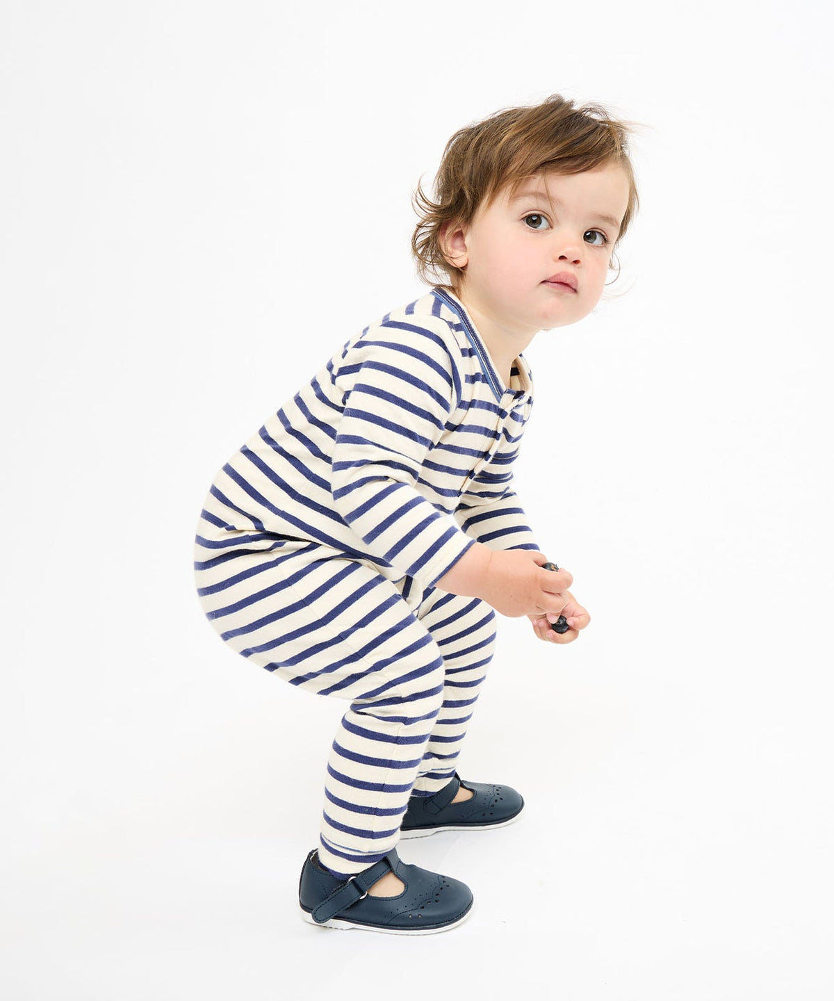 Oso & Me Baby Campbell Romper in Navy Stripe
