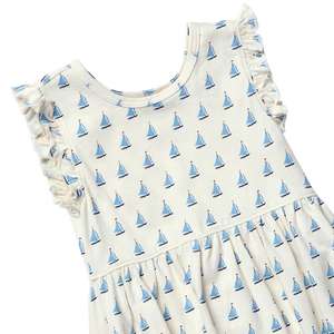 Coop Kids by Pink Chicken Sunny Ruffle Dress in Sailboats