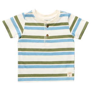 Coop Kids by Pink Chicken Scout Henley in Green/Blue Stripe