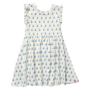 Coop Kids by Pink Chicken Sunny Ruffle Dress in Sailboats