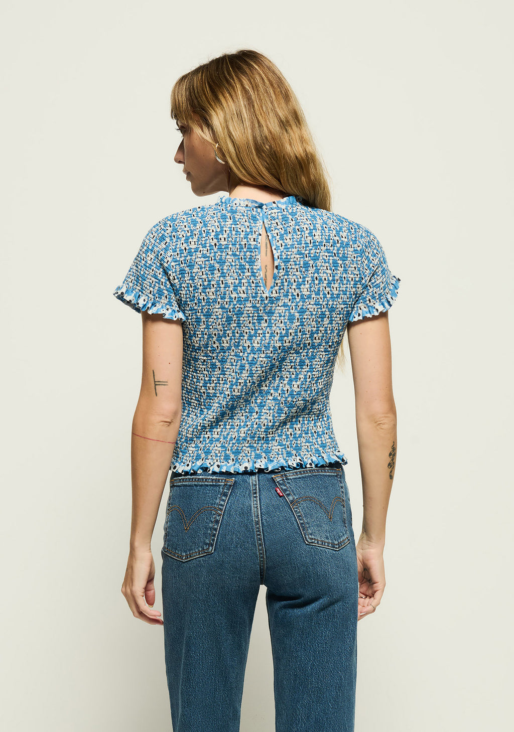 Nation Evie Smocked Top in Blue Hazy Daisy