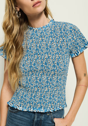 Nation Evie Smocked Top in Blue Hazy Daisy
