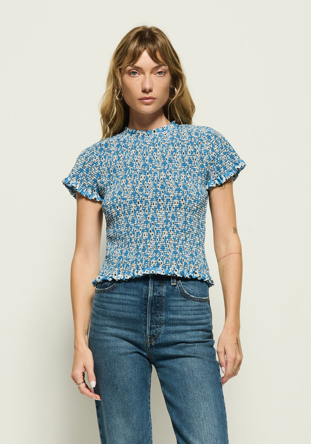 Nation Evie Smocked Top in Blue Hazy Daisy