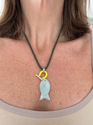 Forever Blythe Amazonite Fish Pendant Necklace in Citrus/Emerald/Olive