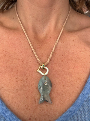 Forever Blythe Amazonite Fish Pendant Necklace in Mint/Emerald/Beige