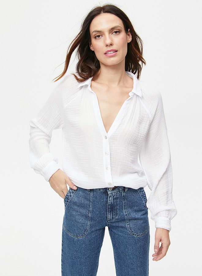 Michael Stars Toni Gauze Button Down Shirt in White