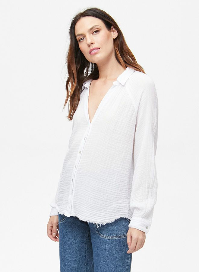 Michael Stars Toni Gauze Button Down Shirt in White