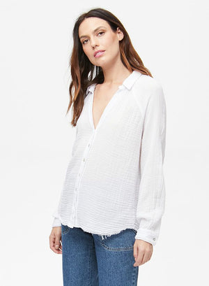 Michael Stars Toni Gauze Button Down Shirt in White