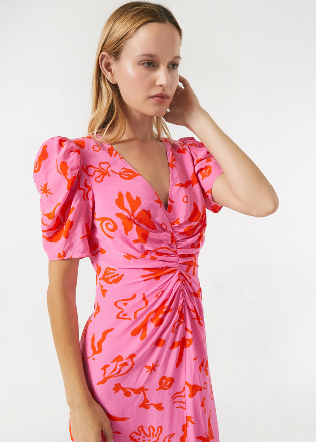 Rhode Maci Dress in Pink Botanical Abstract