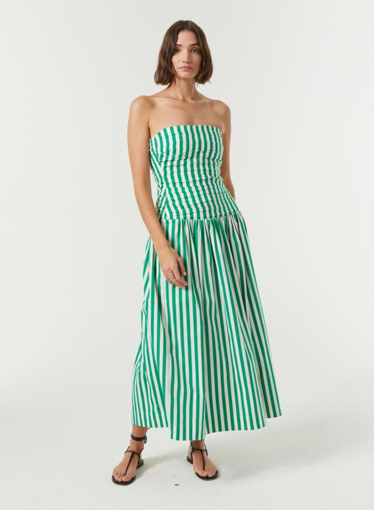 Rhode Selma Dress in Green Curacao Stripe