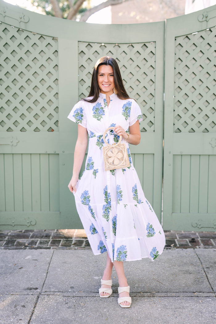 blue hydrangea dress Behold Maxi Dress-BLUE / 16 luxurious piece Magnolia Flutter Blue Hydrangea /