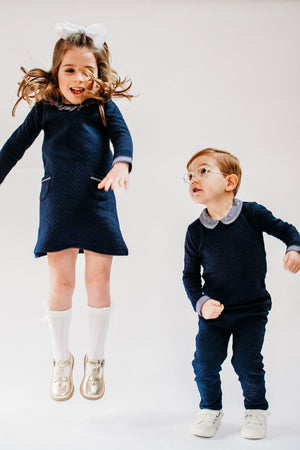Maddie & Connor Quilted Dress in Navy