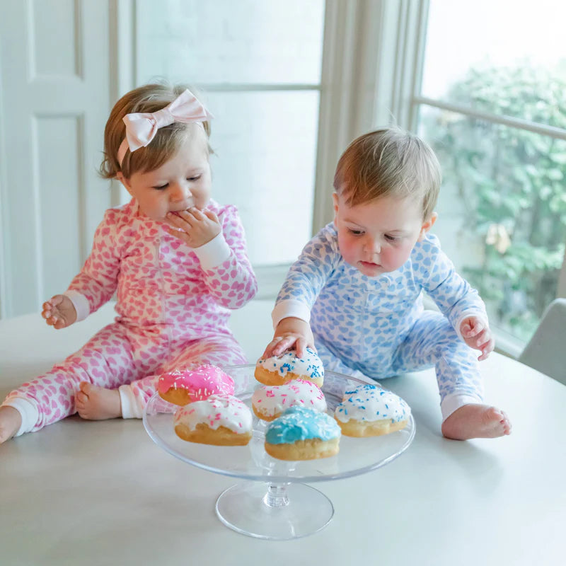 Lila + Hayes Parker Zip Footie in Blue Confetti Hearts