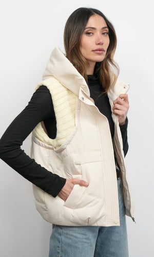 Greylin Douglas Ribbed Puffer Hooded Vest in Cream
