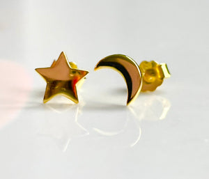 Jack and Jewelz Yellow Gold Moon and Star Earrings