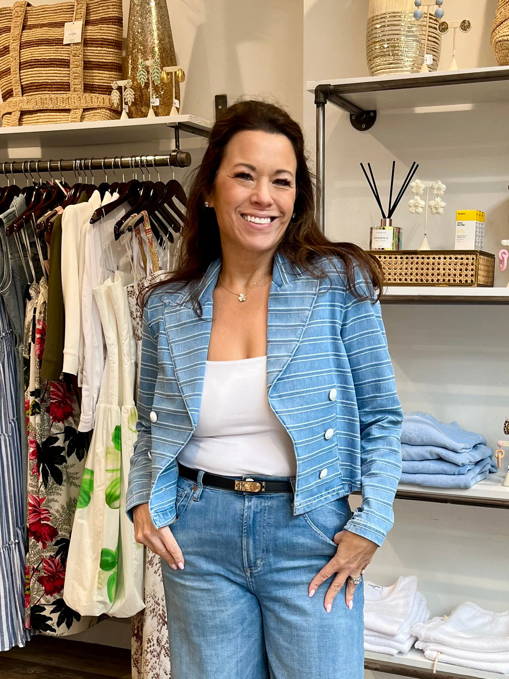 L'Agence Dolly Crop Blazer in Denim Stripe