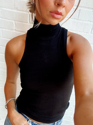 LNA Double Layer Turtleneck Tank in Black