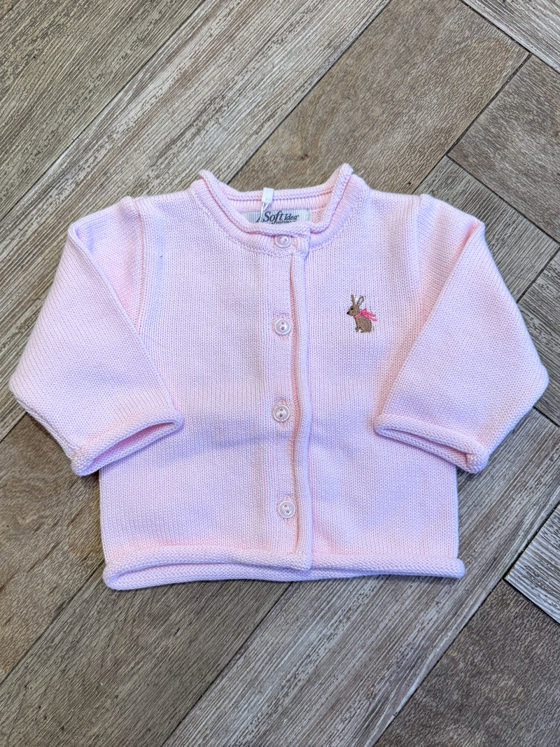 A Soft Idea Chocolate Bunny Baby Cardigan in Pink