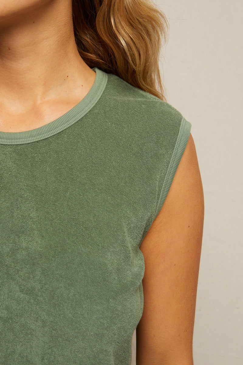 perfectwhitetee Ellie Loop Terry Pullover in Aloe