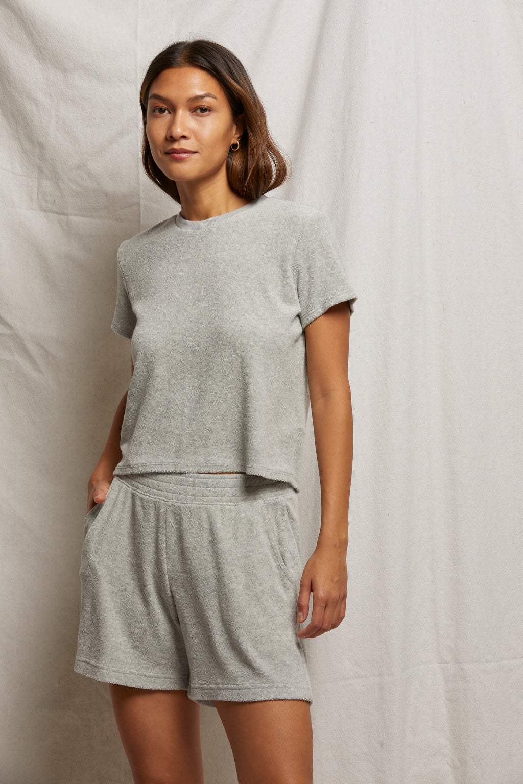 perfectwhitetee Eve Loop Terry Tee in Heather Grey