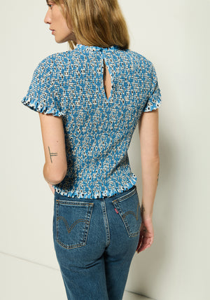 Nation Evie Smocked Top in Blue Hazy Daisy