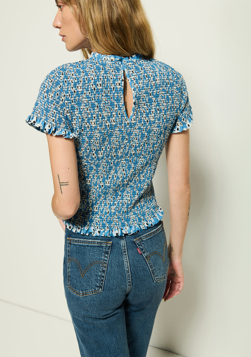 Nation Evie Smocked Top in Blue Hazy Daisy