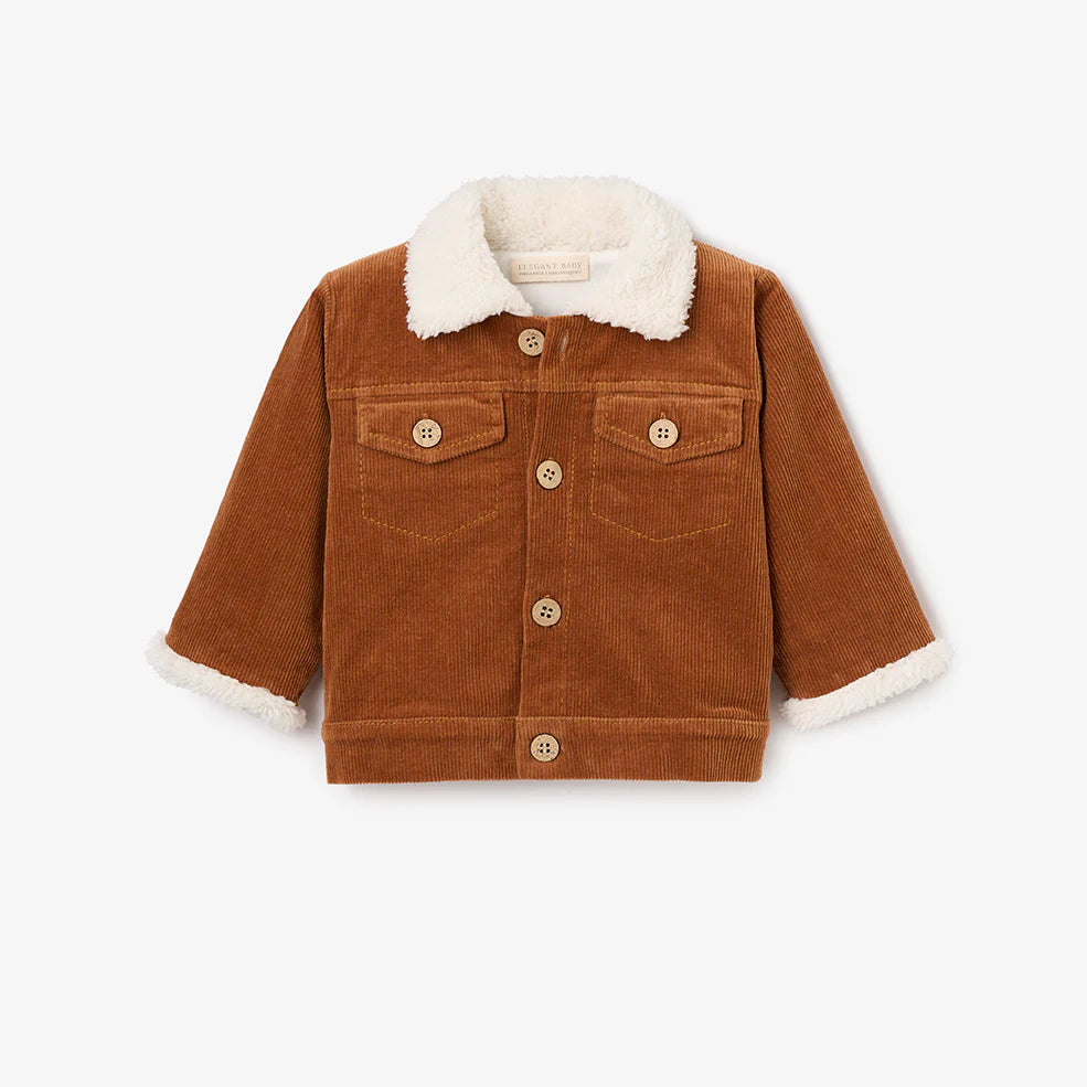 Elegant Baby Corduroy Jacket with Sherpa Collar in Rust