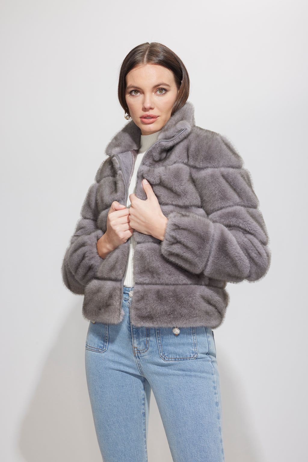 Generation Love Jodi Faux Fur Jacket in Grey/Brown